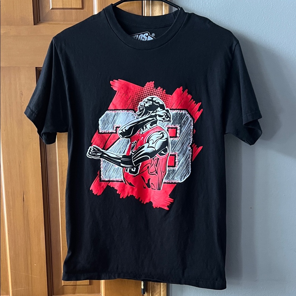Black Graphic T-Shirt with Michael Jordan in Red and White Design